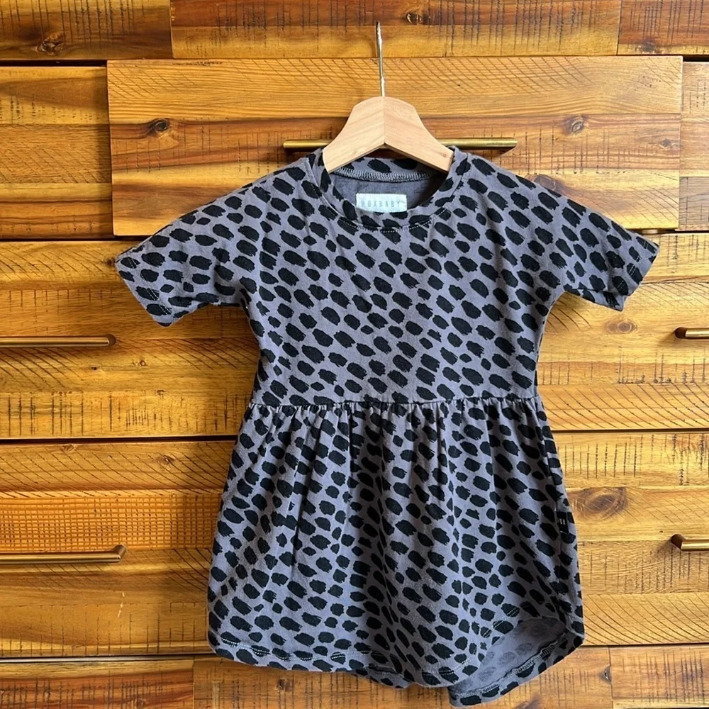 HUXBABY Animal Spot Swirl Gray and Black Print Dress